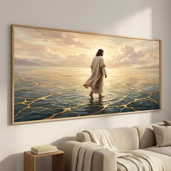 Kintsugi Jesus Walking On Water Print, Unframed Paper Poster 8x10in