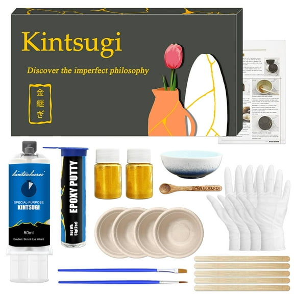 Kintsugi Repair Kit, Japanese Gold Repair Kit, for Ceramics and Porcelain Restore, Beginner Fix Broken Pottery Set, Handmade Gifts