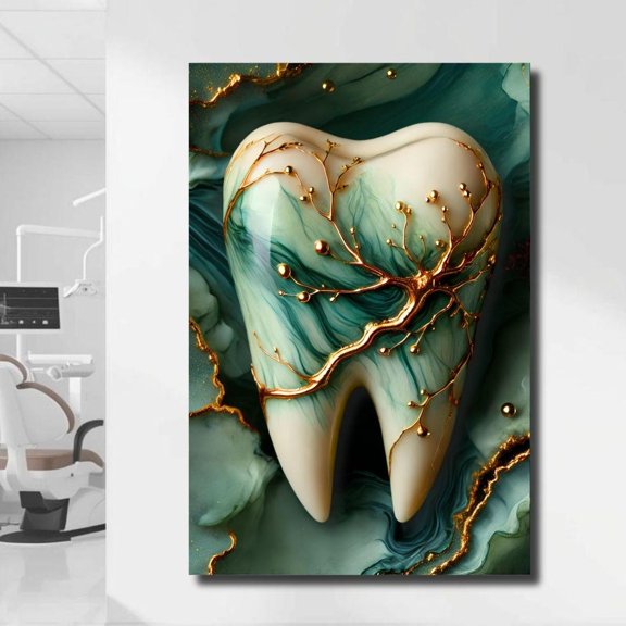 Kintsugi Tooth Botanical Wall Art Print, Unframed Paper Poster 11x14in