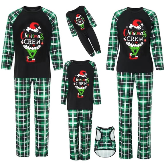 Kintue Christmas Pajamas for Adults, Green Plaid Long Sleeve Tops and Pants Sleepwear for Women Men Couples, Holiday Lounge Sets