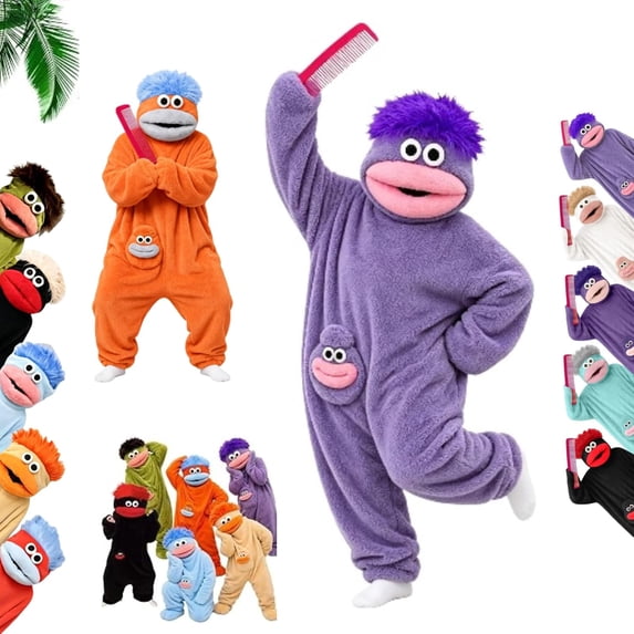 Kintue Monster Pajamas Adult Goofy Onesie, Big Mouth Plush Halloween Costume with 3D Hood, Matching Loungewear for Couples and Family, No Shoes Included