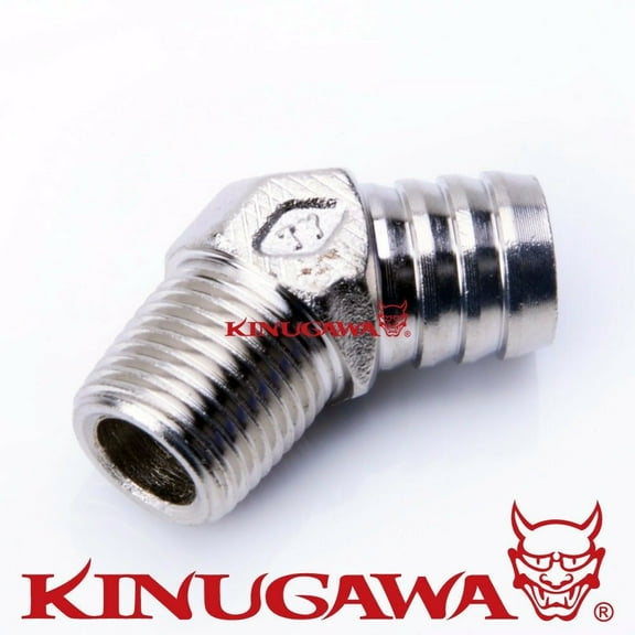 Kinugawa Fitting 1/2 PT to 18mm 3/4" Barb 45 Deg For Rubber Hose