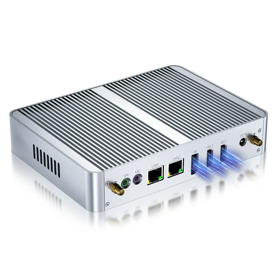 Kinupute Fanless Mini PC, Desktop Computer 4-Core 12th Gen N100 Up to 3.4GHz, Windows 11 Pro, 4G DDR4, 128G NVME SSD, Dual Gigabit Ethernet, Triple Display, DP/2xHDMI 4K@60Hz, WiFi6, BT5.1, HTPC