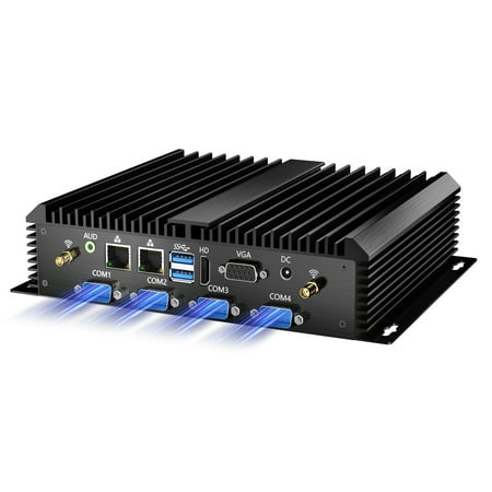 Kinupute Industrial Mini PC, Fanless Desktop Computer Core i7-5500U 2.4-3.0GHz, Windows 10 Pro, 16G RAM, 512G SSD, 2xNICs, 6xCOM RS232, 4xUSB 3.0, HDMI/VGA Ports, Auto Power On, Full Metal Case