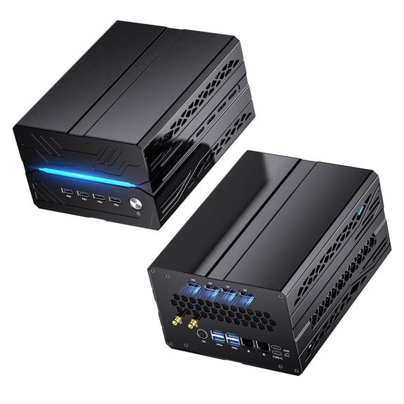 Kinupute Mini AI Server PC, Desktop Gaming Computer Ryzen 7 9800X3D, 16G DDR5, 512G M.2 PCIE4.0 SSD, Win-11 Pro, GeForce RTX5060 8G, Six Display, HDMI/DP/Dual Type-C, 8K, Dual 2.5G LAN, WiFi7