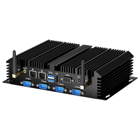 Kinupute Fanless Industrial Mini PC, Intel Core i3-5005U, Win 10 Pro, 8GB RAM, 128GB SSD, Dual Gigabit LAN, 2 RS232 COM, HDMI/VGA, 4 USB 3.0, WiFi, Auto Power On, Metal Case