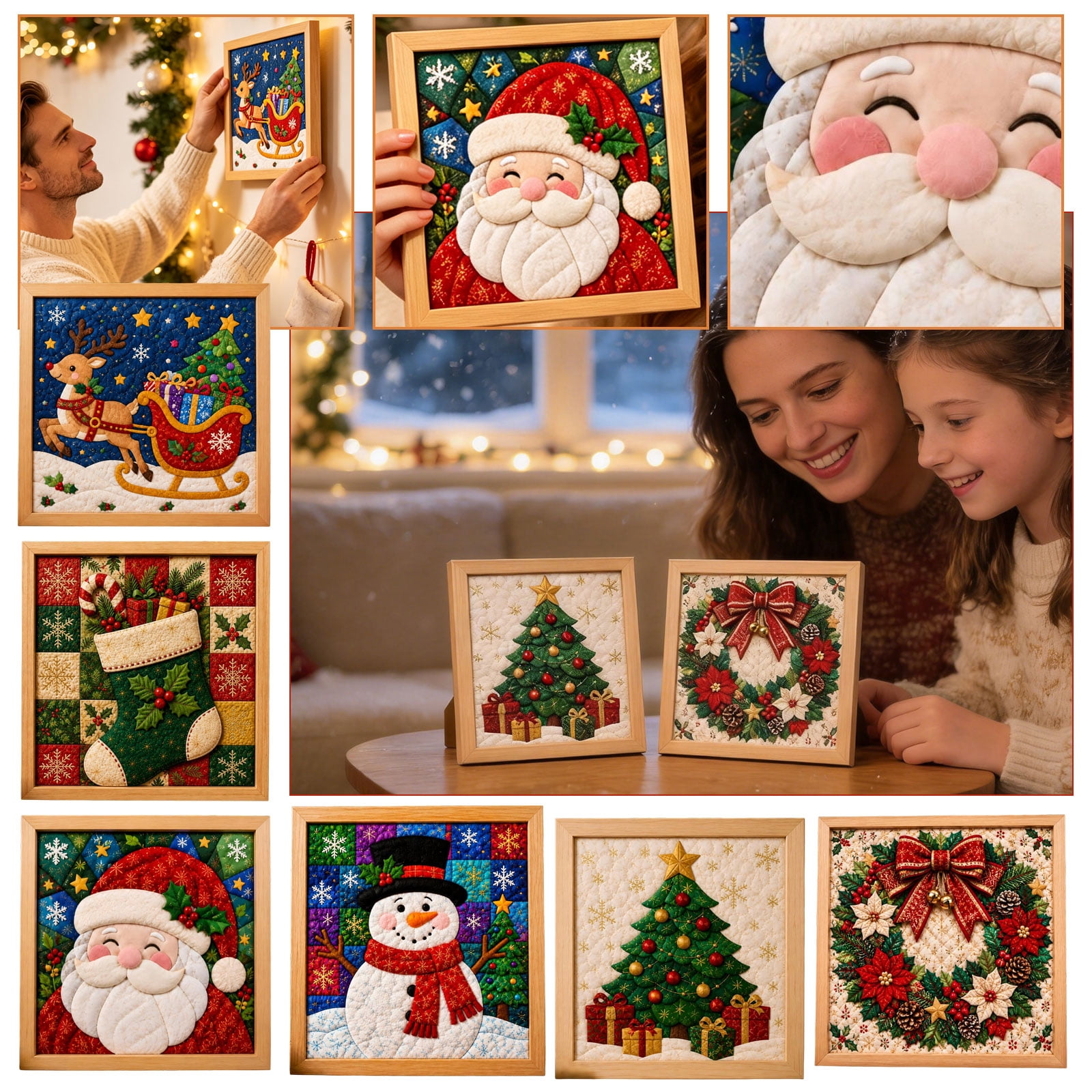 Vcollage Kit Kinusaga Fabric Art Kit, Christmas Santa Claus Fabric Collage Craft Set ...