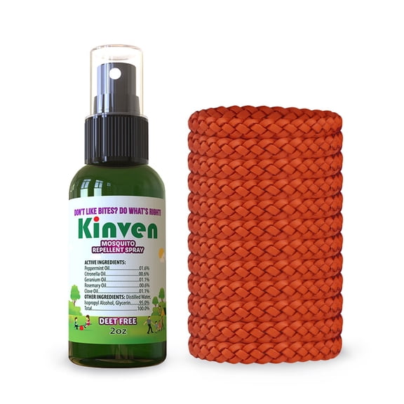 Kinven Anti Mosquito Repellent Bundle - (2oz Spray Bottle + 12 Bracelet, Orange)