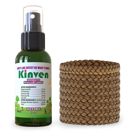 Kinven Anti Mosquito Repellent Bundle - (2oz Spray Bottle + 8 Bracelets, Brown)