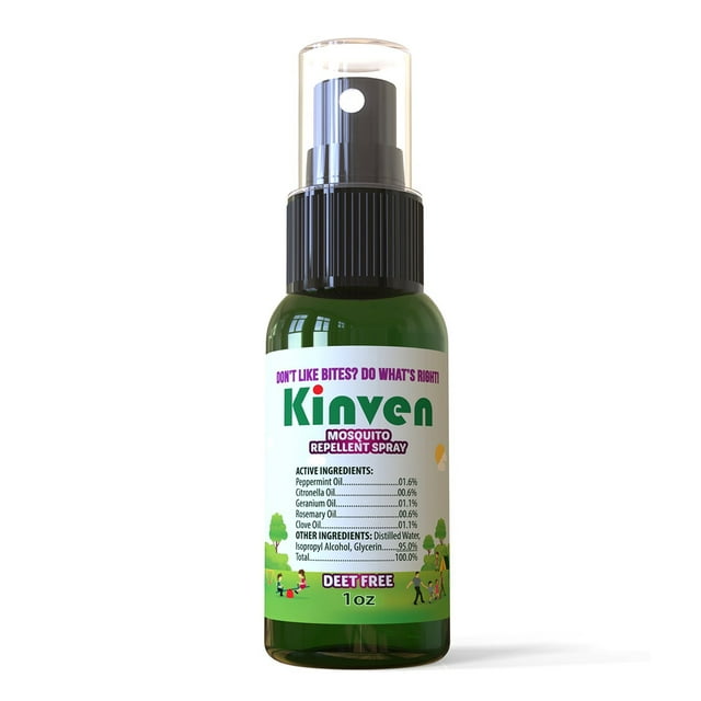Kinven Mosquito Repellent Spray for Kids & Adults, Safe, Non-Toxic, DEET-Free, Long-Lasting Anti-Mosquito Bite Protection, with Natural Oils, 1oz