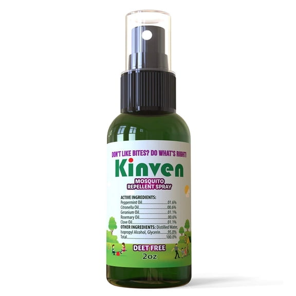 Kinven Mosquito Repellent Spray for Kids & Adults, Safe, Non-Toxic, DEET-Free, Long-Lasting Anti-Mosquito Bite Protection, with Natural Oils, 2oz