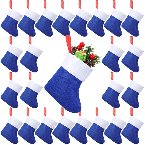 Kinyoki 24 Pieces Mini Christmas Stockings 4 Inch Xmas Felt Stocking Bulk Hanging Ornament Decoration Small Santa Stocking for Xmas Tree Goody Gift Party