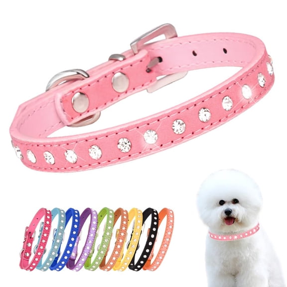 Kinyuki Rhinestone Small Dog Collars for Female Dogs, Pretty Bling Diamond Cat Collar Crystal Sparkly Glitter Jewel Puppy Collar for XXS Xs Small Medium Pet Girl Dogs Kitten, XSmall