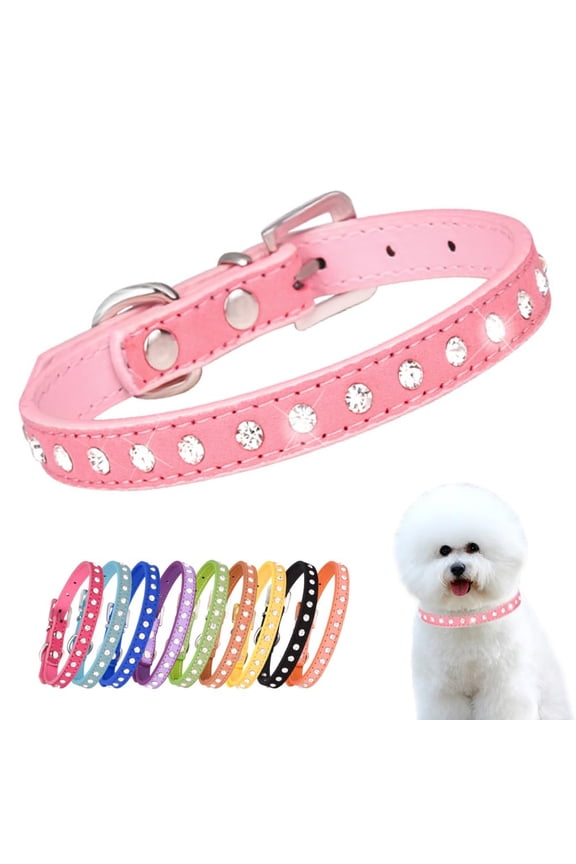 Kinyuki Rhinestone Small Dog Collars for Female Dogs, Pretty Bling Diamond Cat Collar Crystal Sparkly Glitter Jewel Puppy Collar for XXS Xs Small Medium Pet Girl Dogs Kitten, XSmall