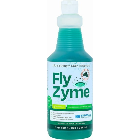 Kinzua Environmental Fly-Zyme Enzyme Drain Cleaner for Pipes & Fruit Flies, Citronella Scented, 32 fl oz
