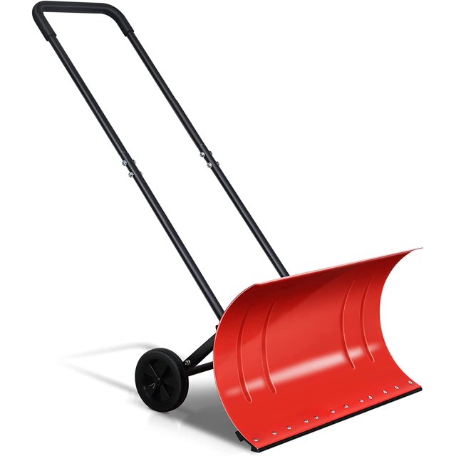 KioGro Metal Snow Shovel with Wheels, Heavy Duty Snow Pusher 30 inch