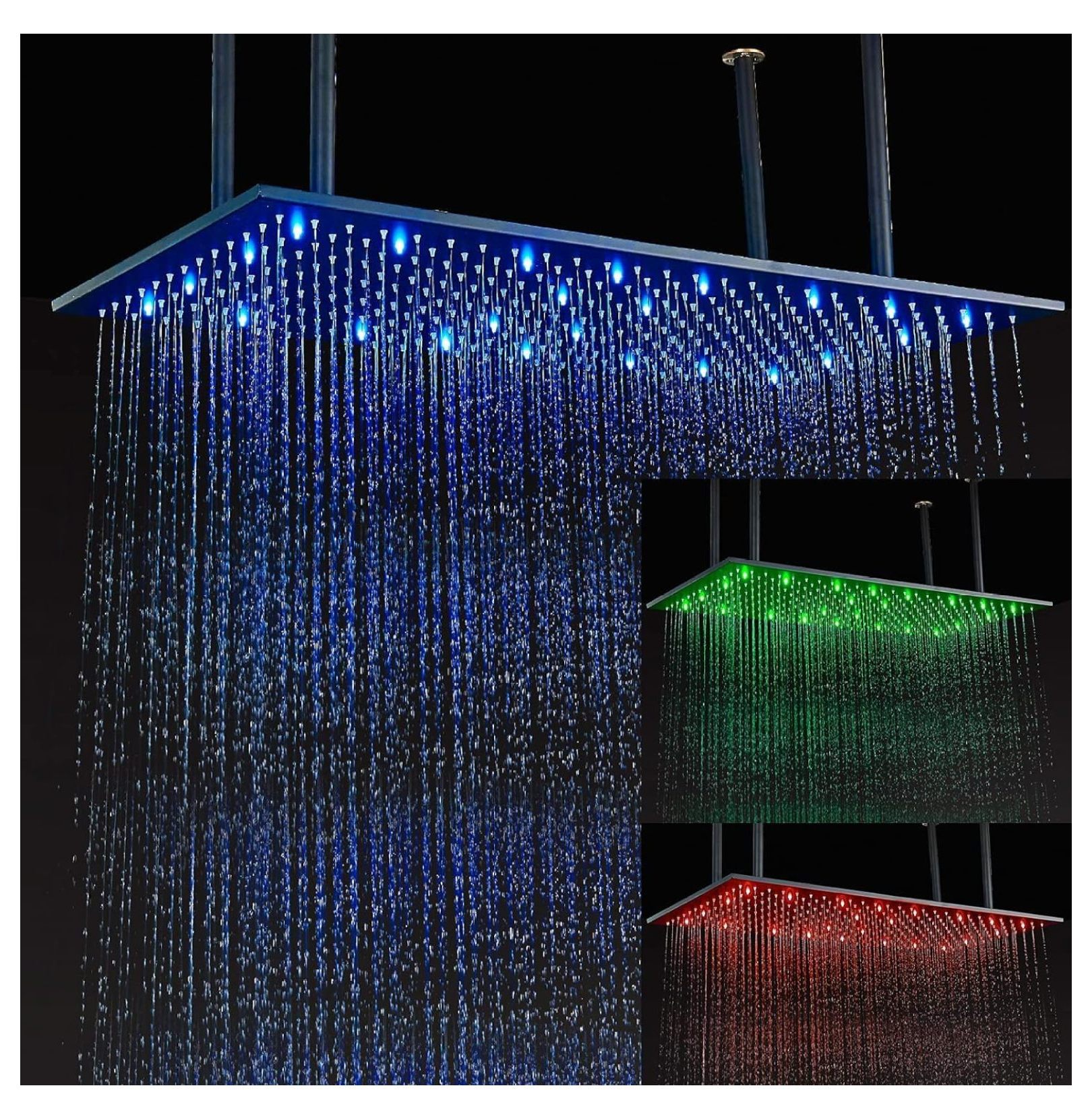 KioJJp 16"x32" LED Shower Head Color Changing Extra Large Rain Square Shower Heads High Pressure