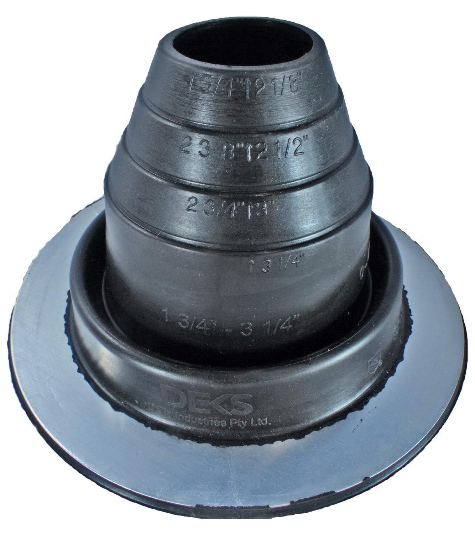 Dektite #2 Black EPDM Pipe Flashing - Square Base, Fits 1/4" To 3" Pipe, For Metal Roofs