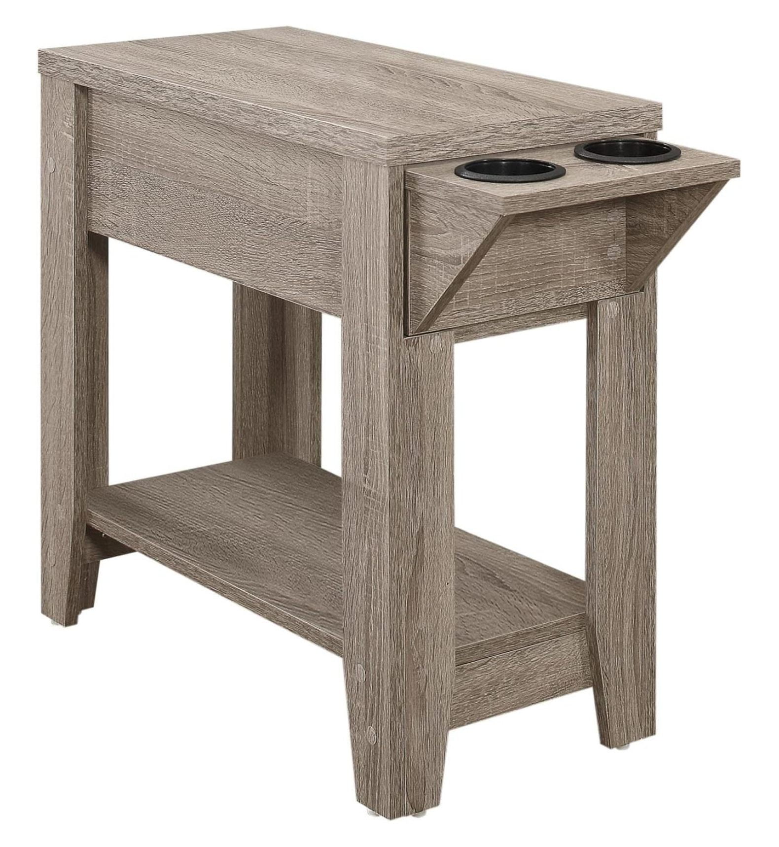 Dark Taupe Rectangular Wood and Glass Storage Accent Table