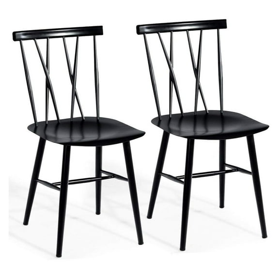 KioJJp Dining Chair Set of 2, Farmhouse Windsor Chairs Dining Room Chairs with Spindle Back and Sturdy Metal Construction, Kitchen Side Chairs for Living Room Restaurant, Black (Height 17'')