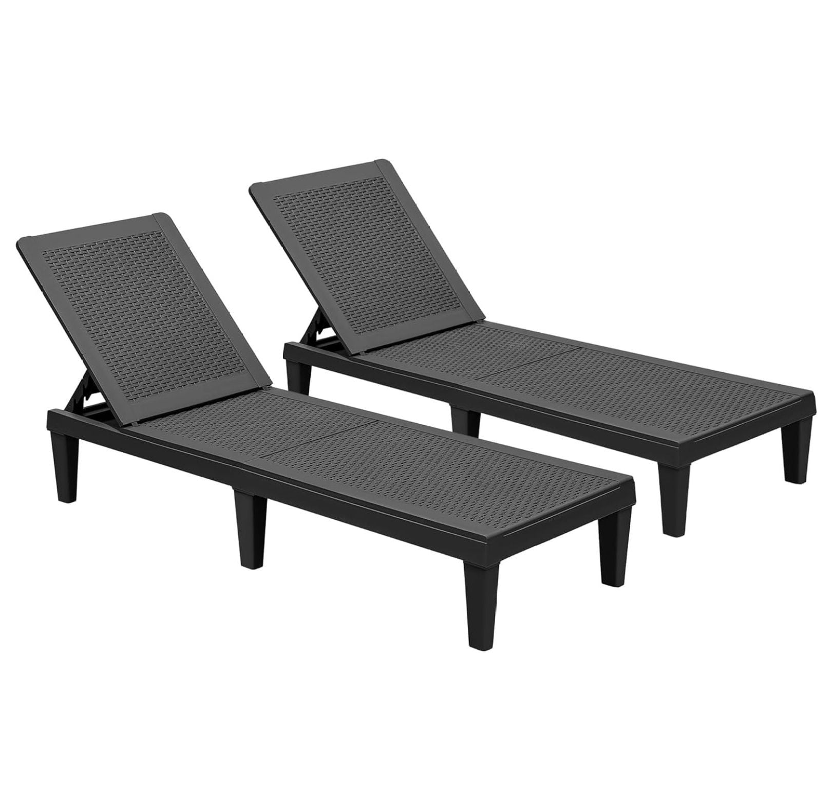 KioJJp Lounge Chairs for Outside Patio Waterproof Resin Chaise Lounge Outdoor Adjustable Lounge Chairs Set of 2 Pool Chairs Sun Loungers for Deck, Poolside and Beach (Black)