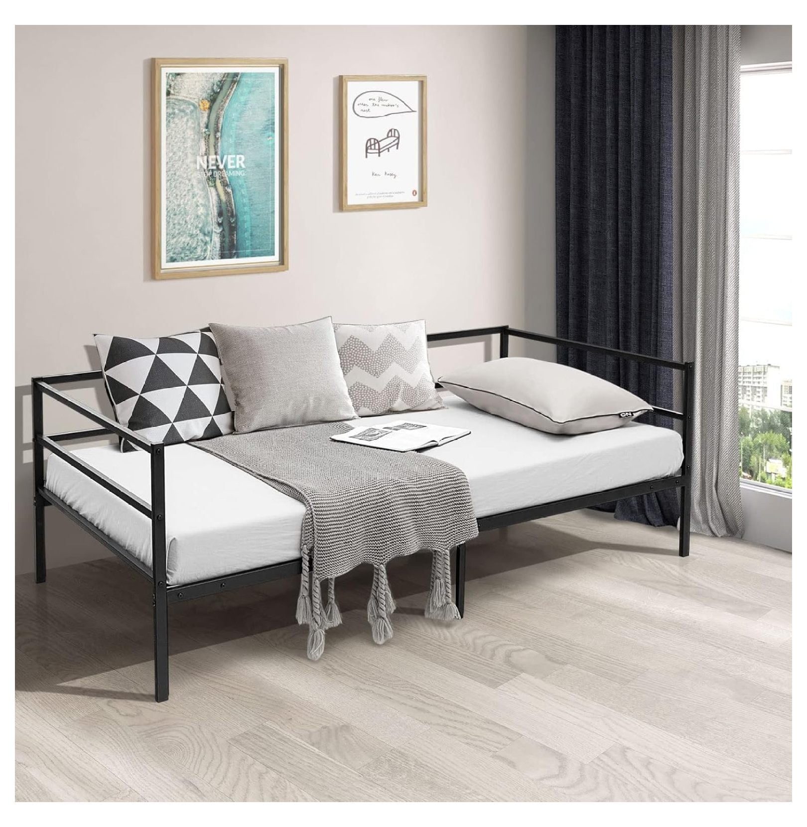 KioJJp Metal Daybed Frame Size, Heavy-Duty Steel Slats Support Sofa Bed