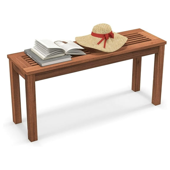 KioJJp Outdoor Backless Bench, Patio Dining Bench with Breathable Slatted Seat, 2-Seater Rustic Wood Bench for Entryway, Garden, Backyard, Deck, Natural