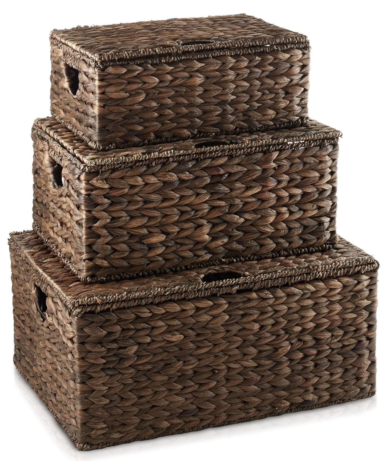 Set of 3 Natural Seagrass Rectangular Storage Baskets with Lids