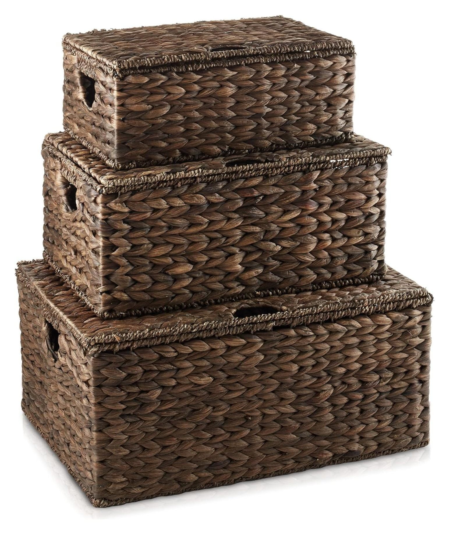 Set of 3 Natural Seagrass Rectangular Storage Baskets with Lids