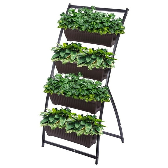 KioJJp Vertical Garden Planter Balcony Garden Outdoor 4 Tier Raised Bed Box with Stacking Planters Indoor Patio Tower for Plants Vegetables Flowers &