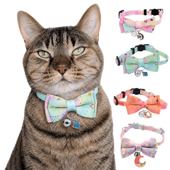 Kiokatt Celestial Breakaway Bowtie Cat Collar, Adjustable, Charm & Bell, Green, One Size