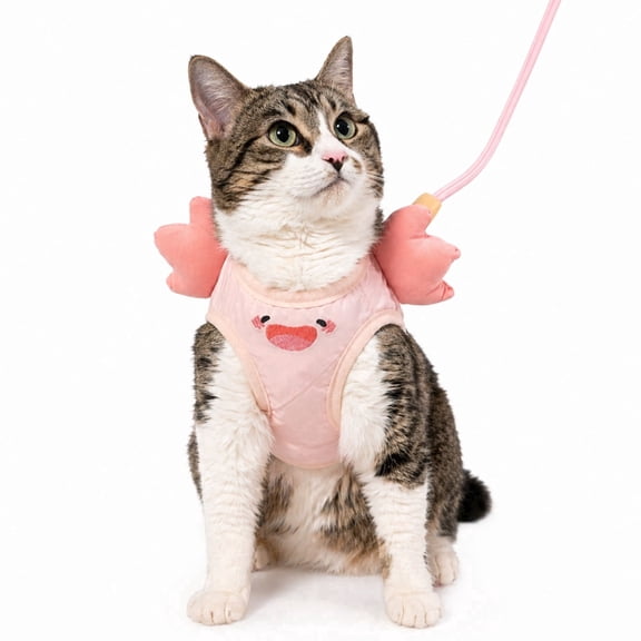 Kiokatt Soft Breathable Mesh Axolotl Step-In Vest Cat Harness & Leash Set, Pink, 2 Piece Set