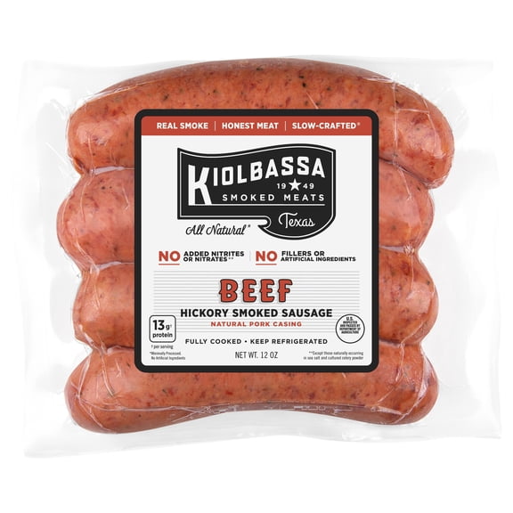 Kiolbassa Beef Hickory Smoked Sausage, 12oz, 4 Count (Refrigerated)