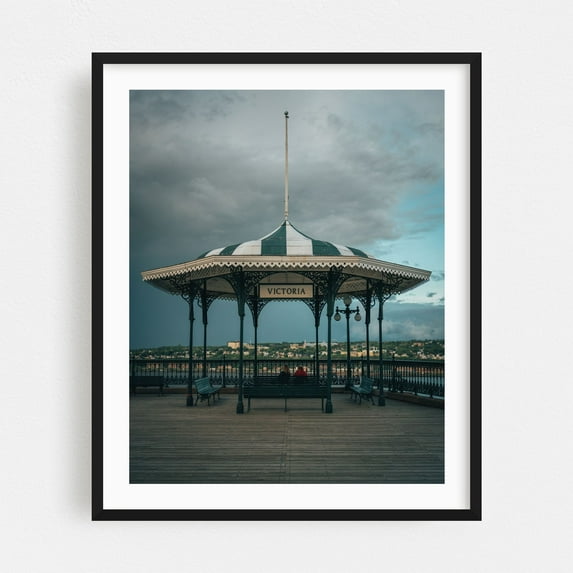 Kiosque Victoria - Québec City Québec Canada Photography Architecture Boardwalk Vintage Scenic Travel Poster City Harbor Black Framed Wall Art Print 12 x 16 inches