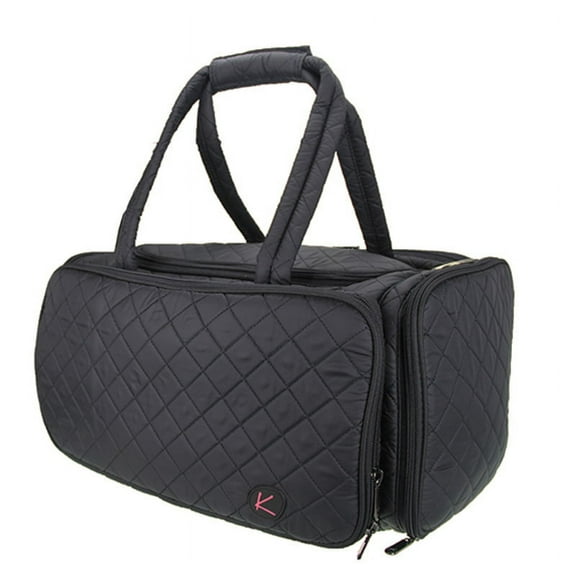 Kiota Quilted Tote Beauty Duffel Bag With 4 Side Compartments Ideal for Cosmetic Bottles Brushes Accessories (Black)
