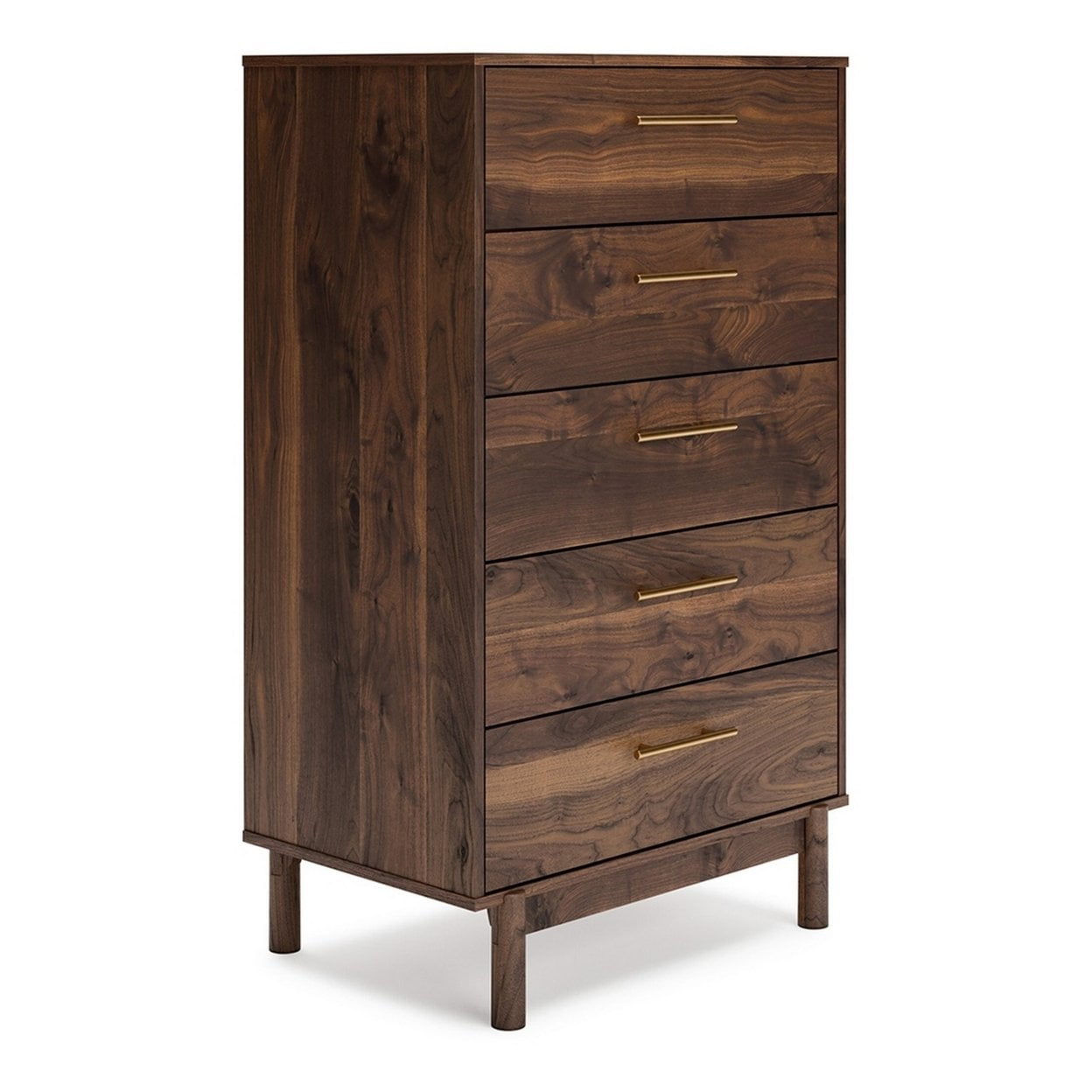 Kip 50 Inch 5 Drawer Modern Tall Dresser Chest Dark Brown Gold Handles - Saltoro Sherpi