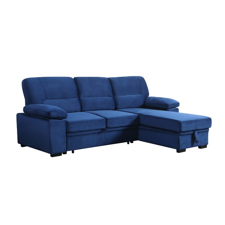 Kipling Velvet Reversible Sleeper Sectional Sofa Chaise Blue