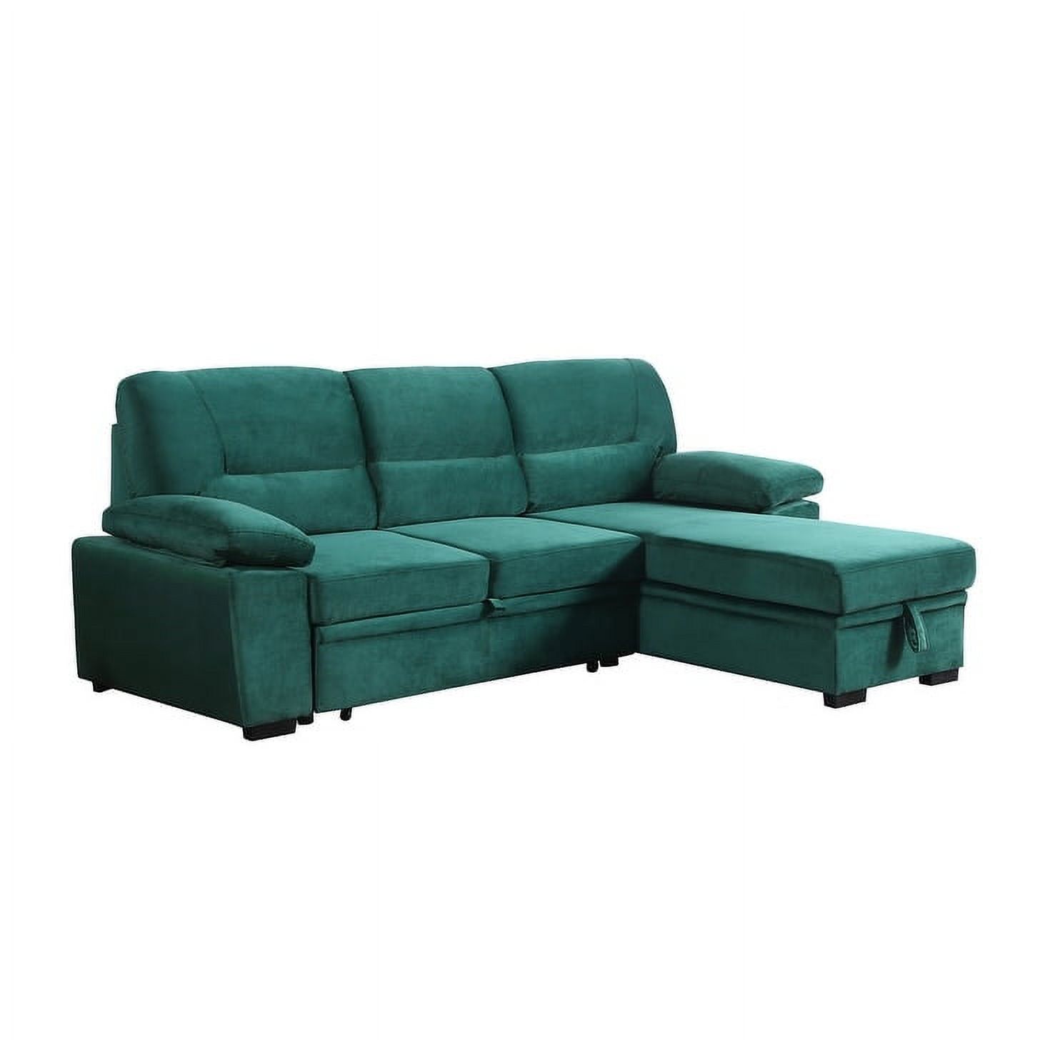 Kipling Velvet Reversible Sleeper Sectional Sofa Chaise Green