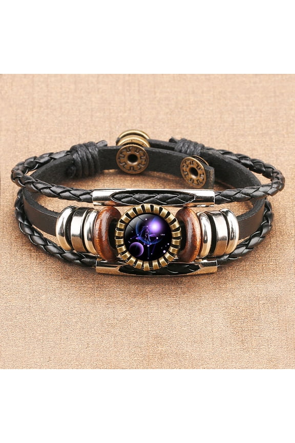 12 Constellation Bracelet Charm Leather Rope Bracelet Ladies Men Hand Woven Rope Bracelet Punk Chain Cuffs