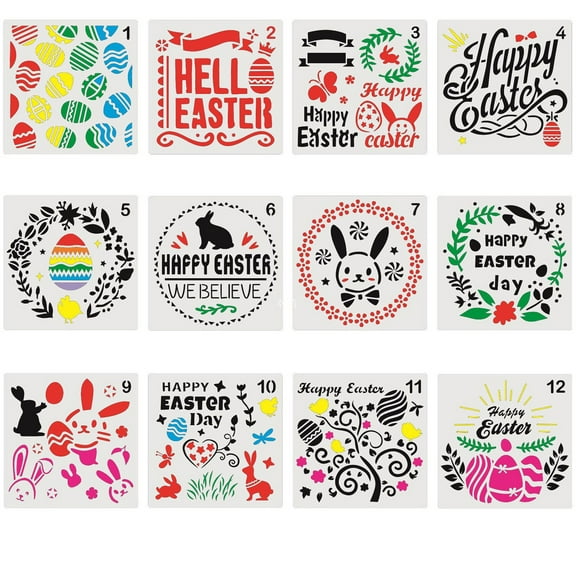 Kiplyki 12Pcs Easter Stencils Templates Plastic Hollow Drawing Painting
