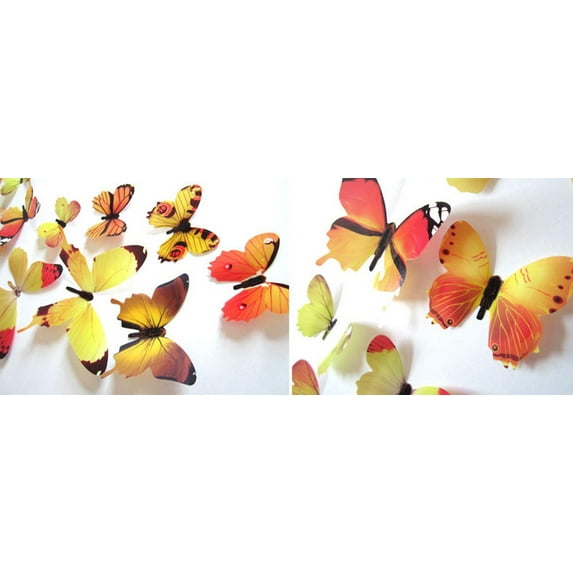 Kiplyki 12pcs Decal Wall Stickers Home Decorations 3D Butterfly Rainbow Yellow