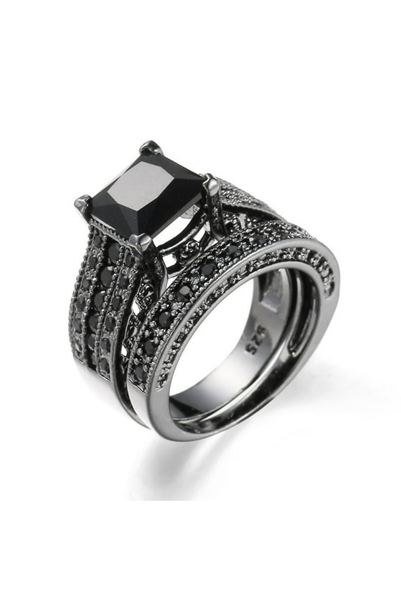 2-in-1 Womens Vintage Diamond Engagement Wedding Band Set