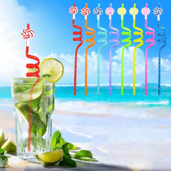 Kiplyki 24PC New Curved Straws Party Decoration Candy Cartoon Reusable Straws