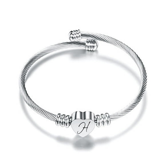 Kiplyki 26 Letters Stainless Steel Wire Bracelet Heart-shaped Bracelet