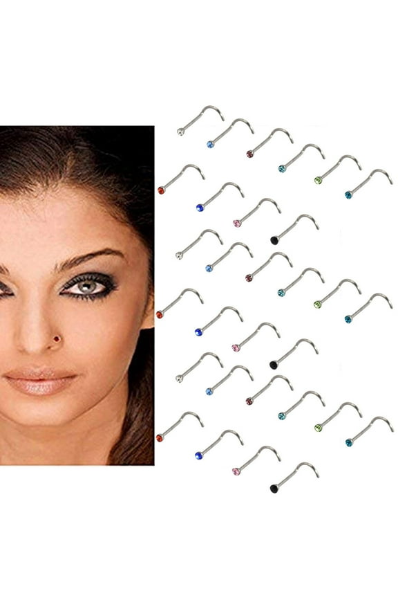 30Pcs/set Stainless Steel Nose Ring Nose Stud Body Piercing Jewelry