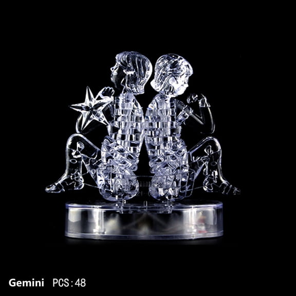 Kiplyki 3D Crystal Puzzle Jig-saw Clear Twelve 12 Constellation Astrolog Flash LED Light