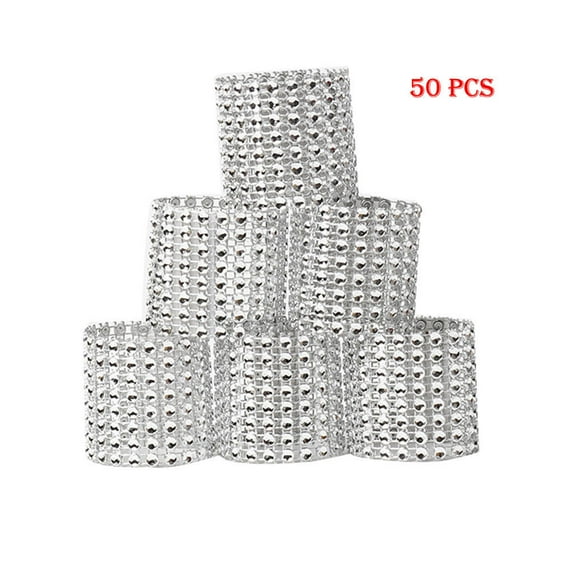 TRIHIY 50 PCS Bling Diamond Rhinestone Mesh Wrap Napkin Ring Wedding Decor Gold