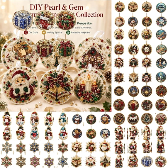 Kiplyki 6Pcs DIY Pearl Art Christmas Ornament Kit Hanging Diamond Art Christmas Ornament Set Includes Pearls Colorful Beads Art Craft Shimmering Holiday Gift for Tree Window Wall Fireplace Decor