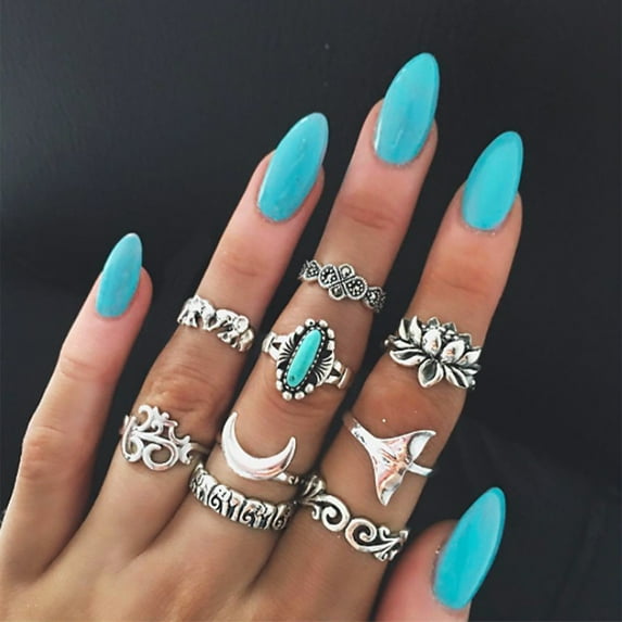 Kiplyki 9pcs/Set Women Bohemian Vintage Silver Stack Rings Above Knuckle Rings Set