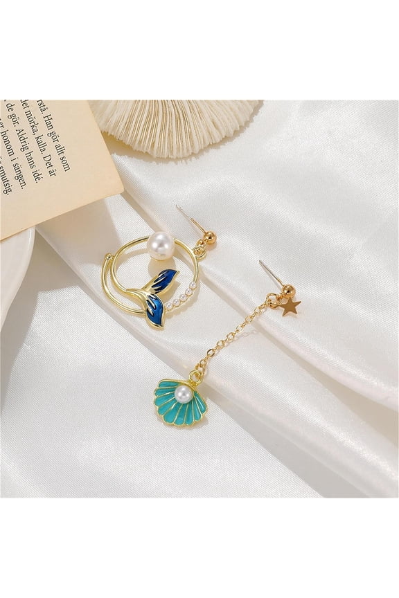 Asymmetric Mermaid Earrings Personalized Color Oil Drop Earrings Pearl Earrings